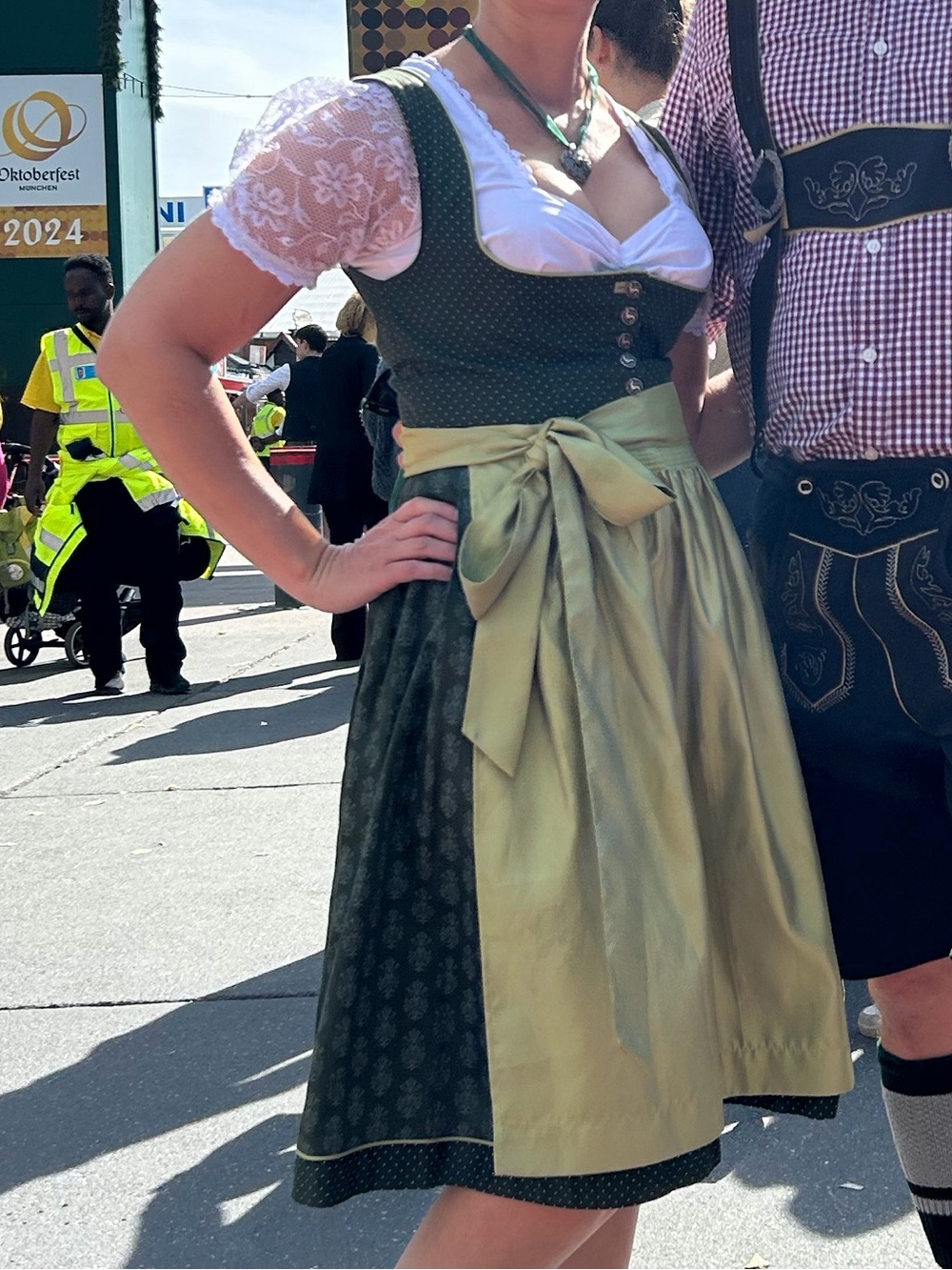 Turi Landhaus Green and Olive Women's Dirndl Dress and Accerssories